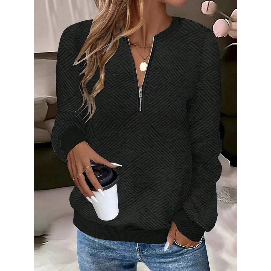 Textured Quarter-Zip Sweatshirt Black / S Apparel and Accessories