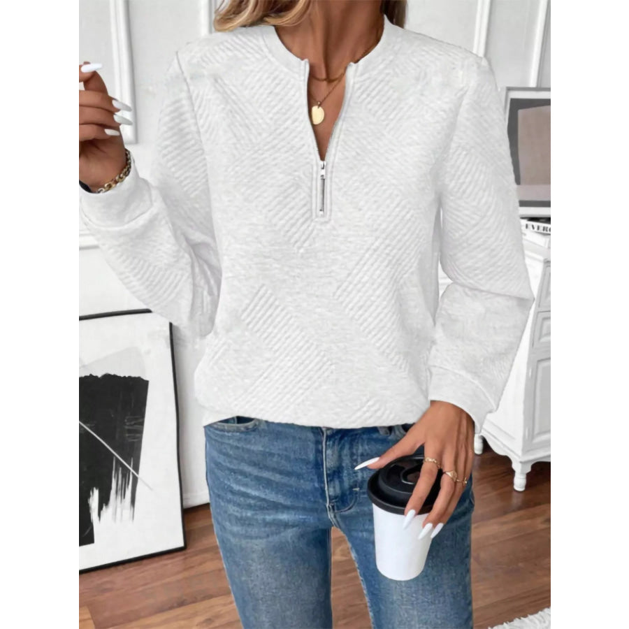 Textured Quarter-Zip Sweatshirt White / S Apparel and Accessories