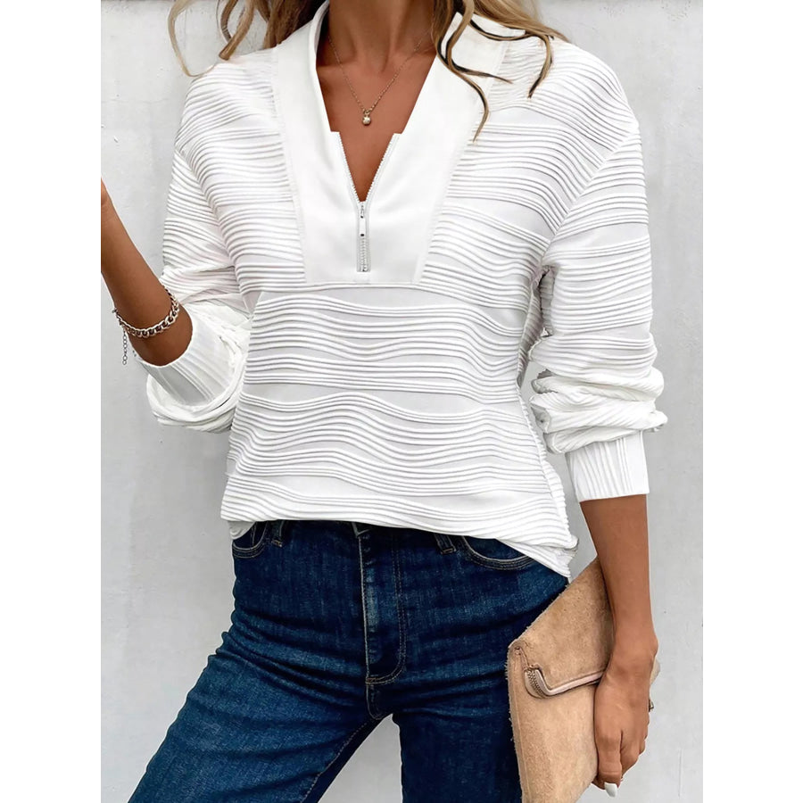 Textured Quarter Zip Sweatshirt White / S Apparel and Accessories