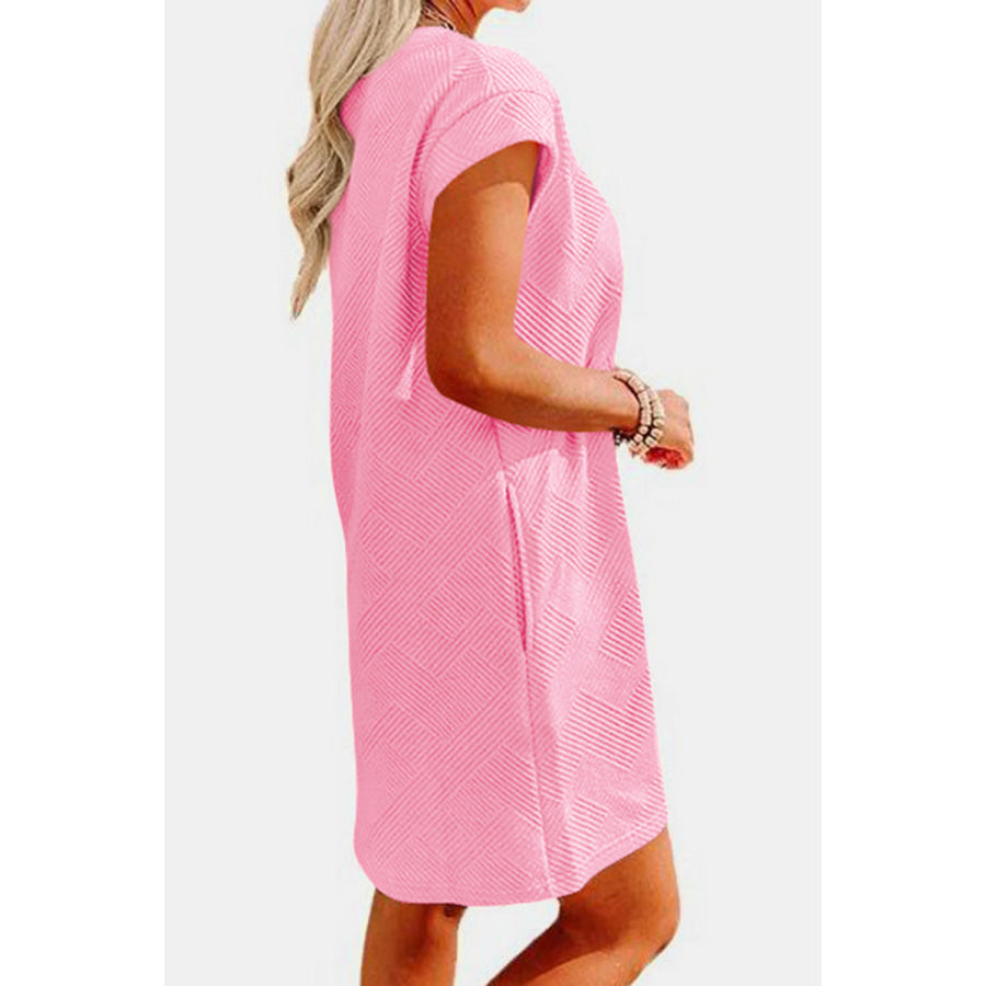 Textured Round Neck Cap Sleeve Dress Apparel and Accessories