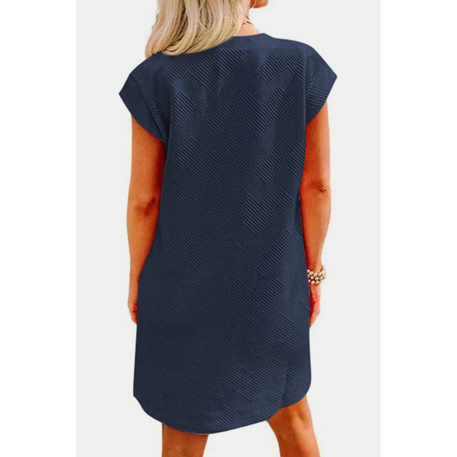 Textured Round Neck Cap Sleeve Dress Apparel and Accessories