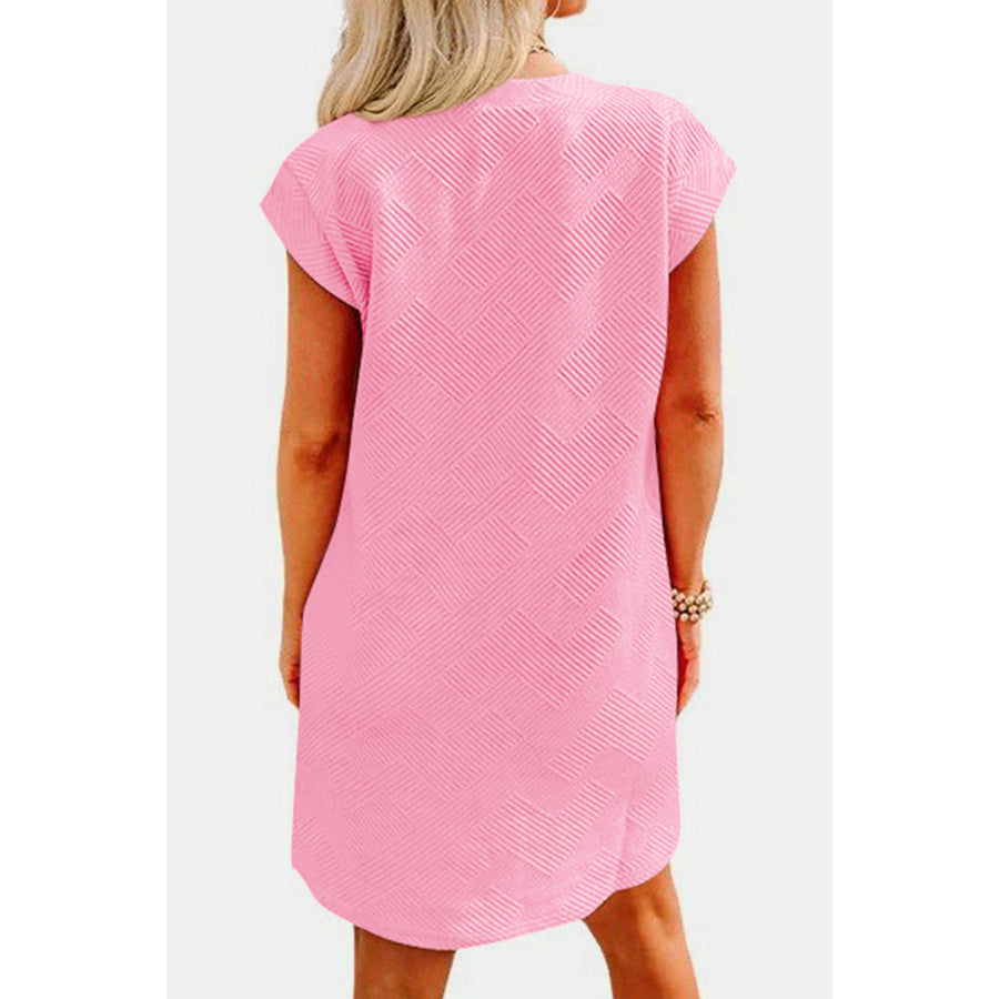 Textured Round Neck Cap Sleeve Dress Blush Pink / S Apparel and Accessories