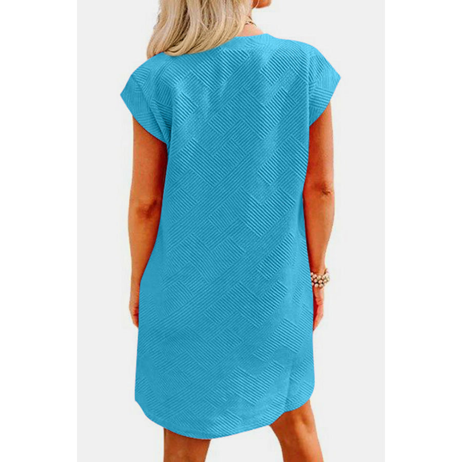 Textured Round Neck Cap Sleeve Dress Sky Blue / S Apparel and Accessories