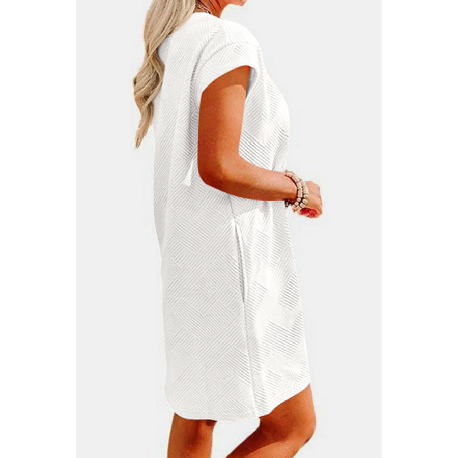 Textured Round Neck Cap Sleeve Dress White / S Apparel and Accessories