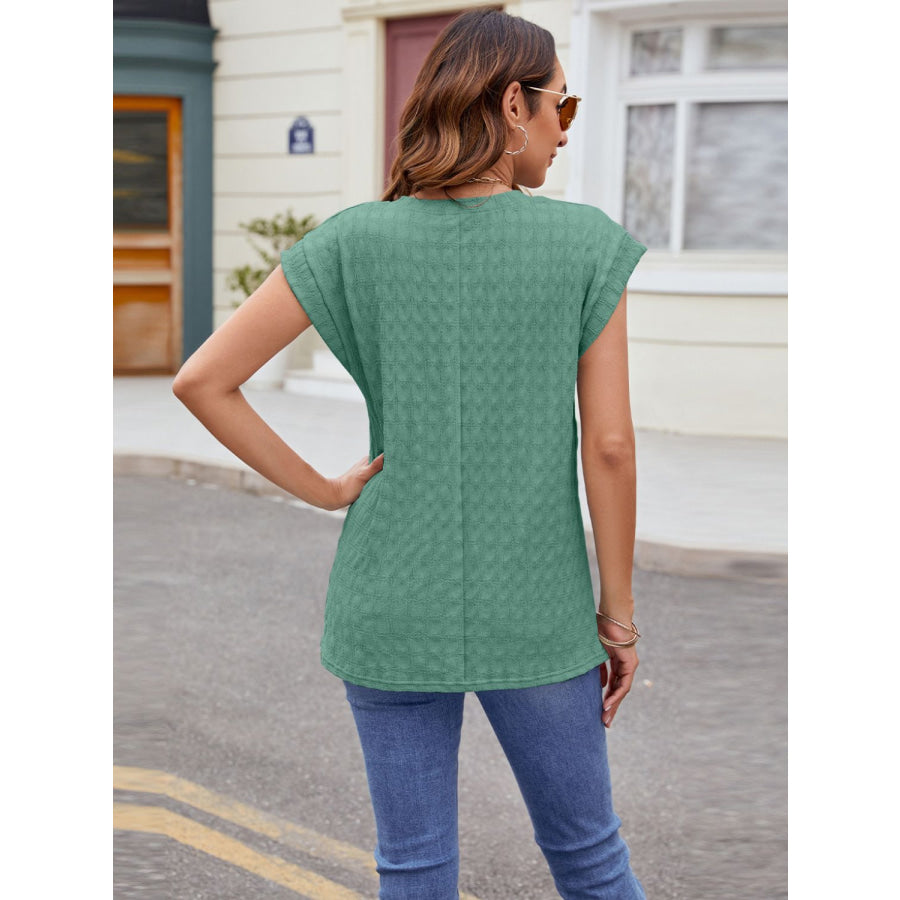 Textured Round Neck Cap Sleeve T-Shirt Apparel and Accessories