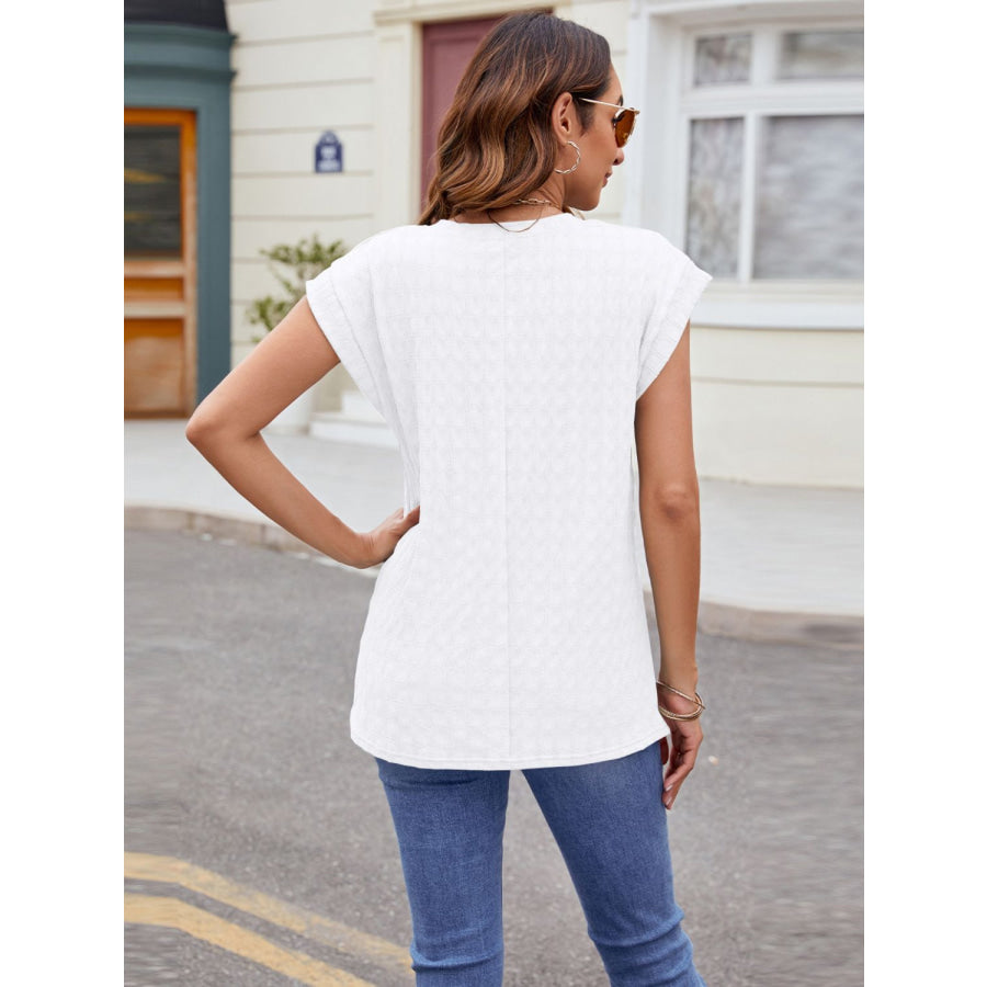 Textured Round Neck Cap Sleeve T-Shirt Apparel and Accessories