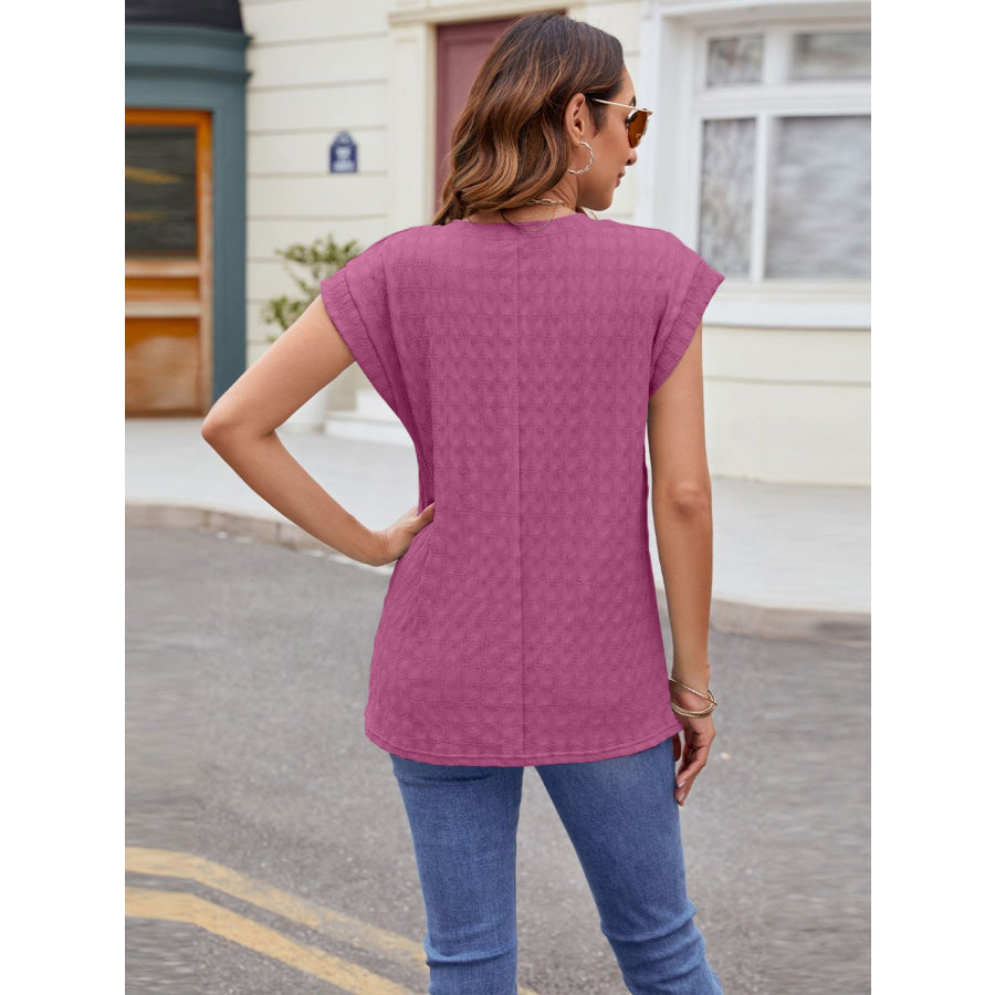 Textured Round Neck Cap Sleeve T-Shirt Apparel and Accessories