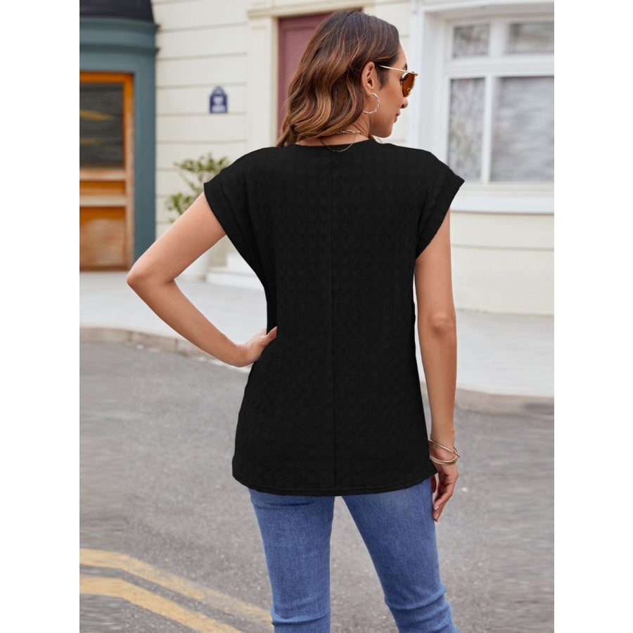 Textured Round Neck Cap Sleeve T-Shirt Apparel and Accessories