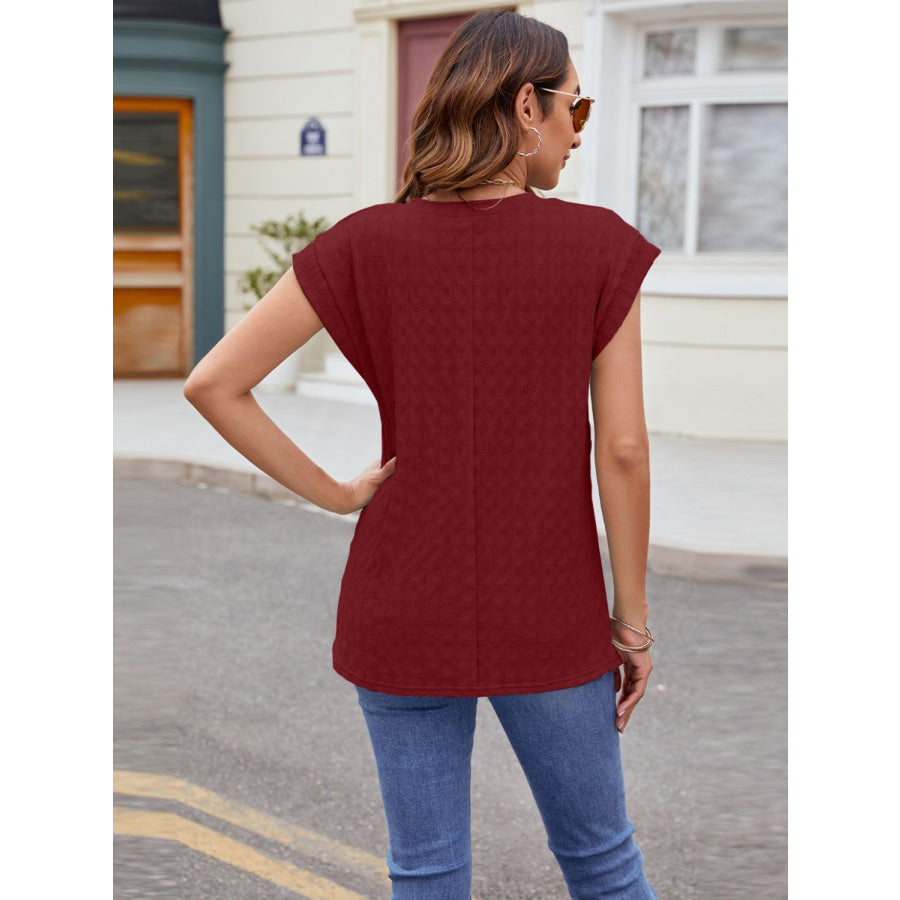 Textured Round Neck Cap Sleeve T-Shirt Apparel and Accessories