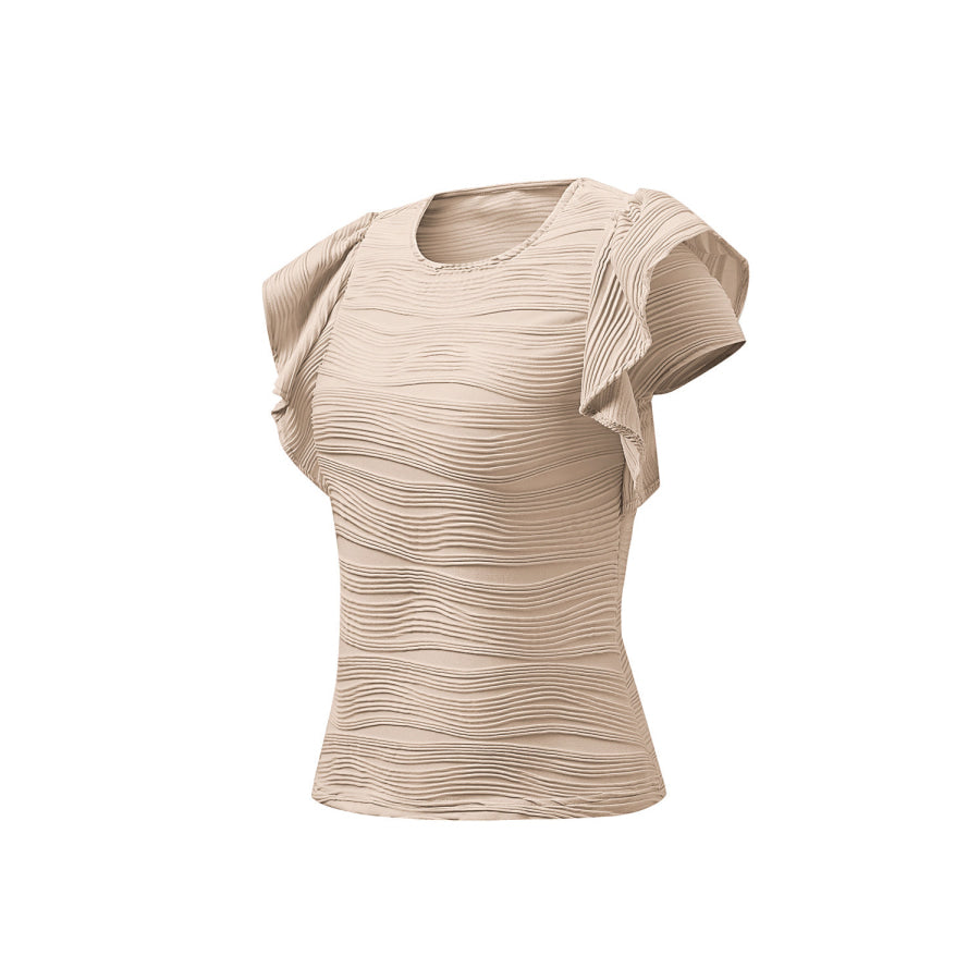 Textured Round Neck Cap Sleeve Top Apparel and Accessories