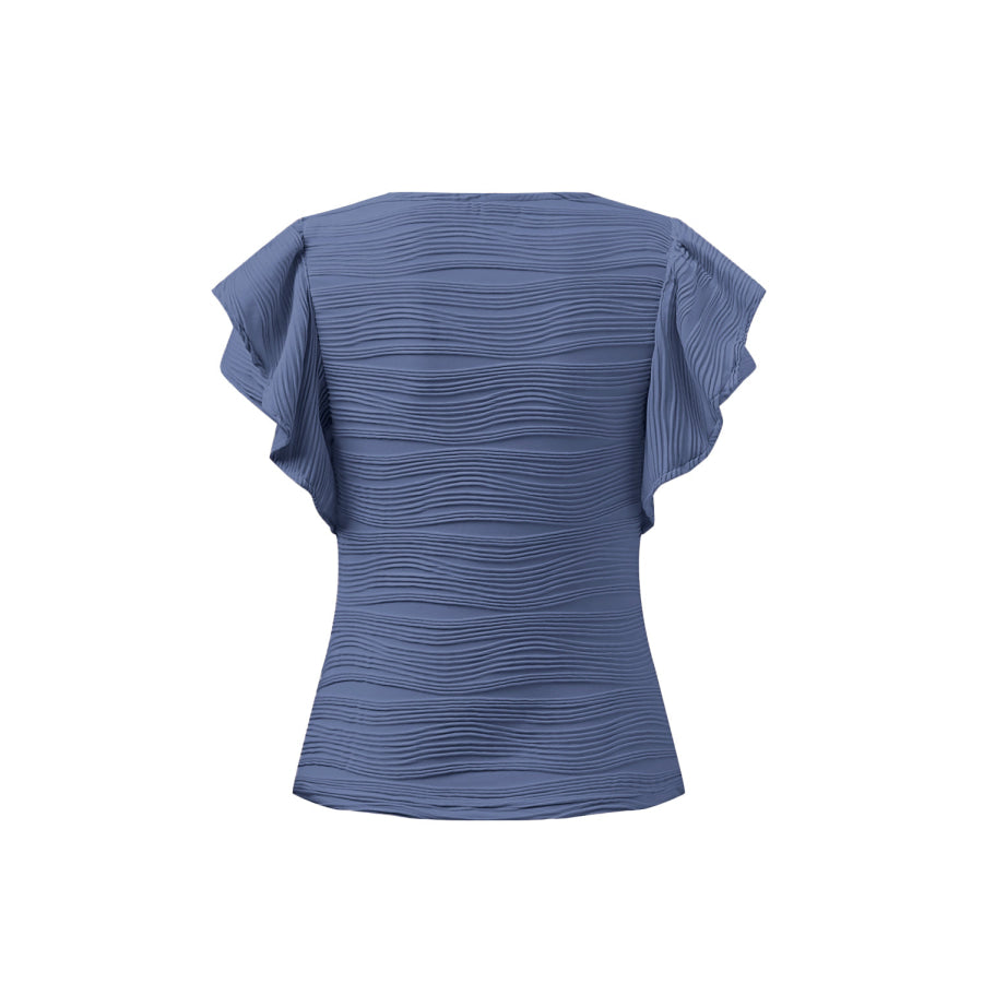 Textured Round Neck Cap Sleeve Top Apparel and Accessories