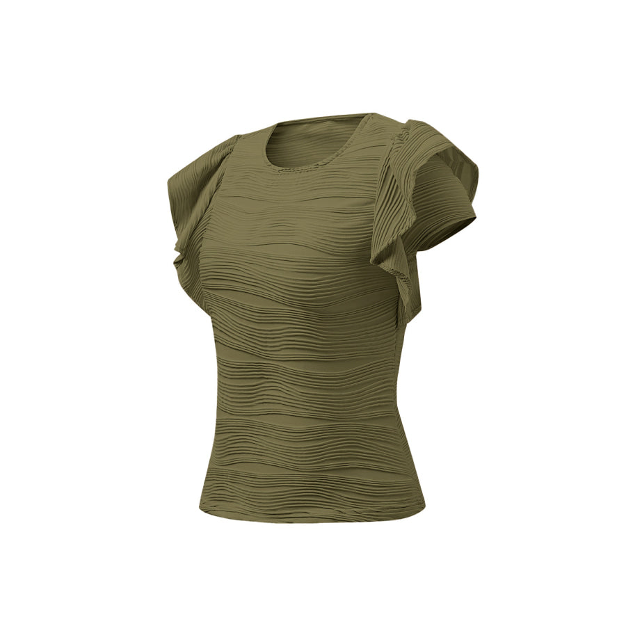 Textured Round Neck Cap Sleeve Top Apparel and Accessories