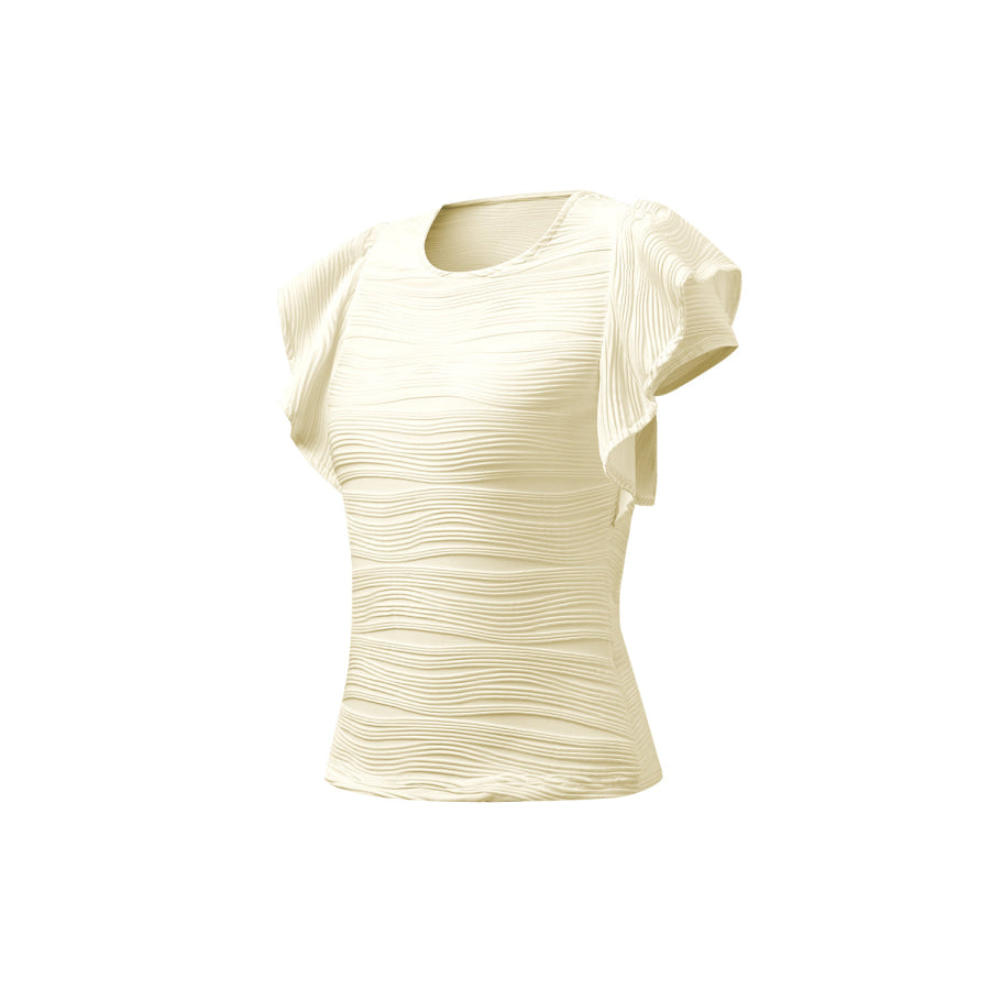 Textured Round Neck Cap Sleeve Top Apparel and Accessories