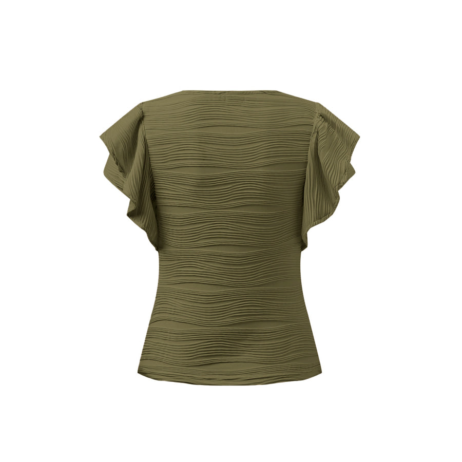 Textured Round Neck Cap Sleeve Top Apparel and Accessories