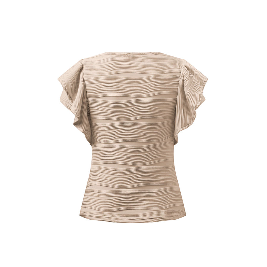 Textured Round Neck Cap Sleeve Top Apparel and Accessories