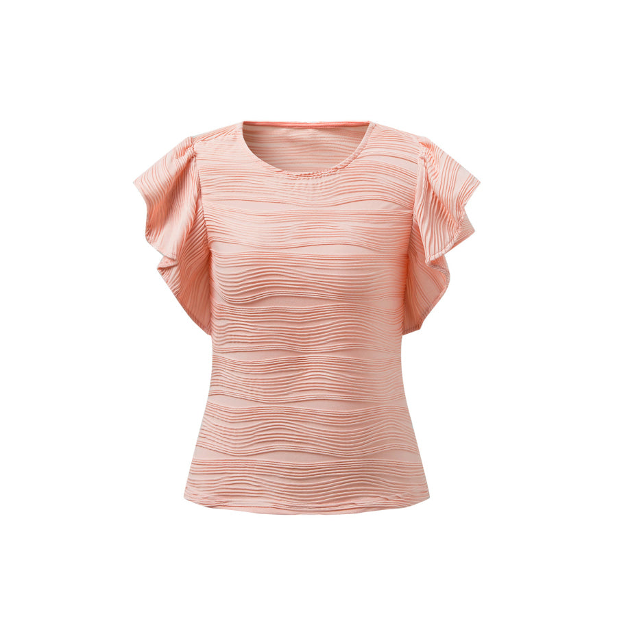 Textured Round Neck Cap Sleeve Top Dusty Pink / S Apparel and Accessories