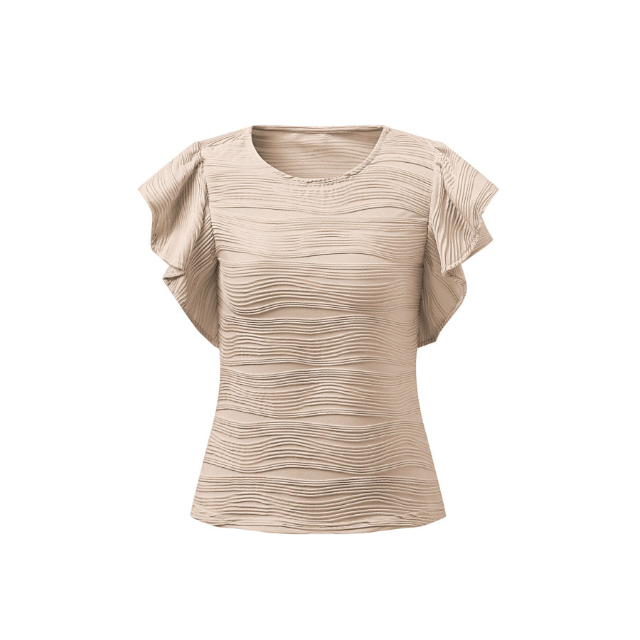 Textured Round Neck Cap Sleeve Top Eggshell / S Apparel and Accessories