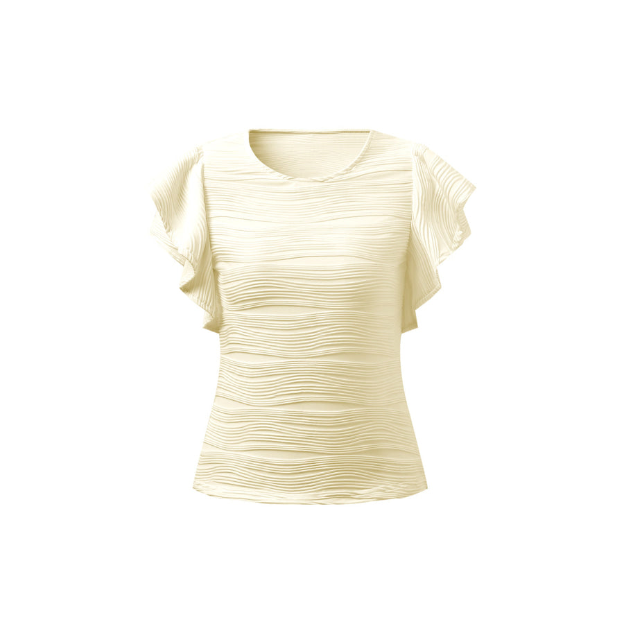 Textured Round Neck Cap Sleeve Top Ivory / S Apparel and Accessories