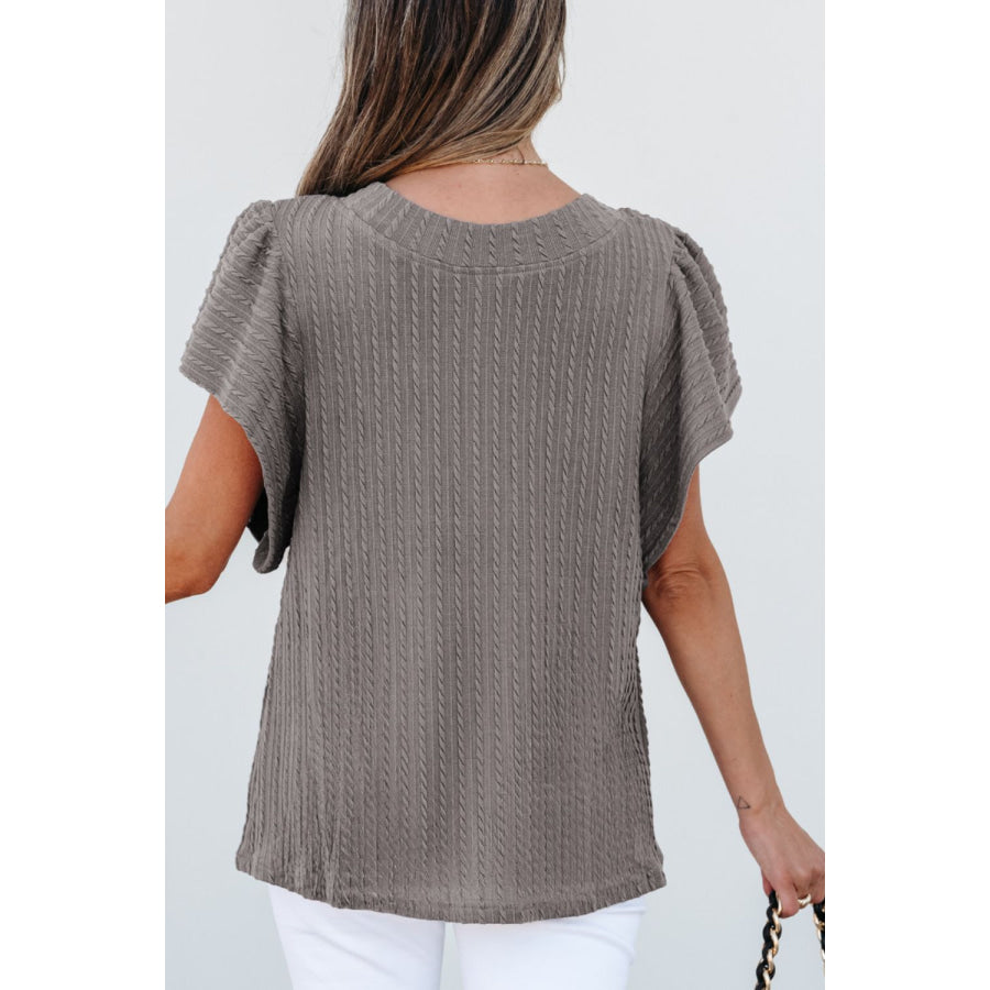 Textured Round Neck Flounce Sleeve Blouse Apparel and Accessories