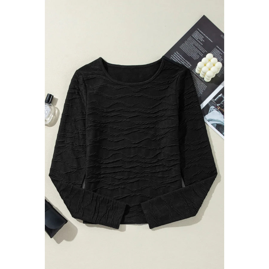 Textured Round Neck Long Sleeve Blouse Apparel and Accessories