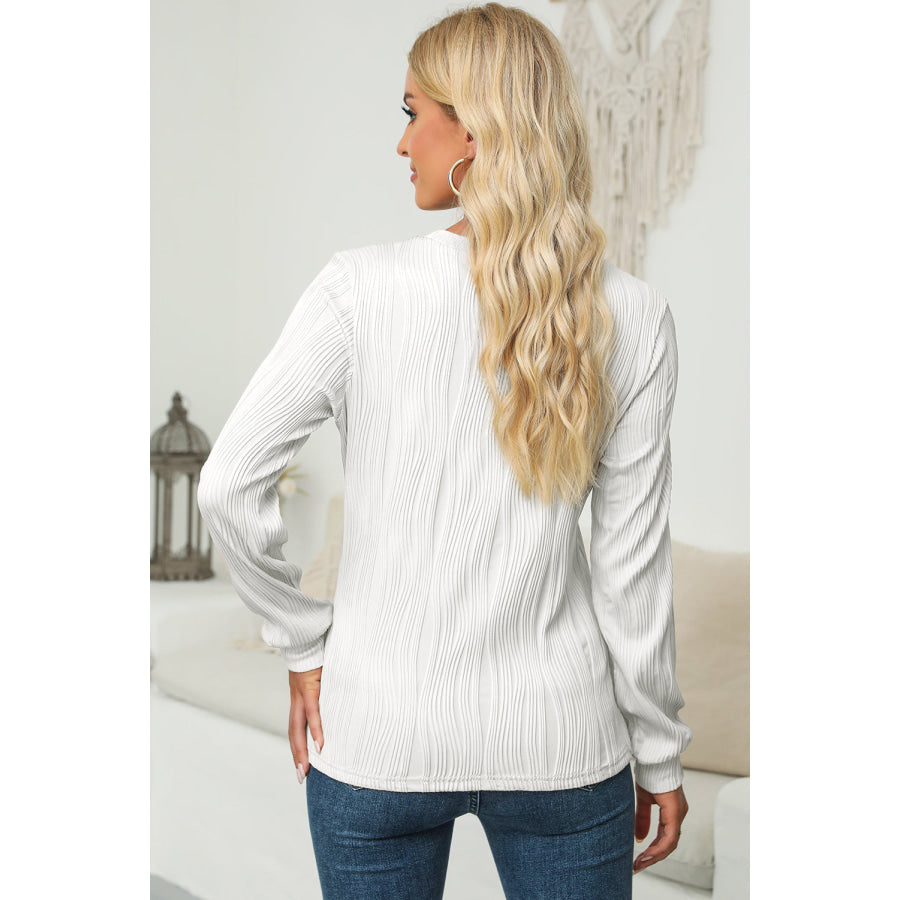 Textured Round Neck Long Sleeve Blouse Apparel and Accessories