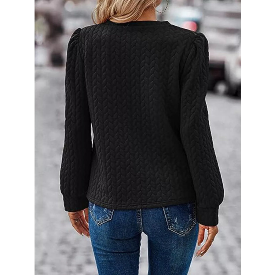 Textured Round Neck Long Sleeve Blouse Apparel and Accessories