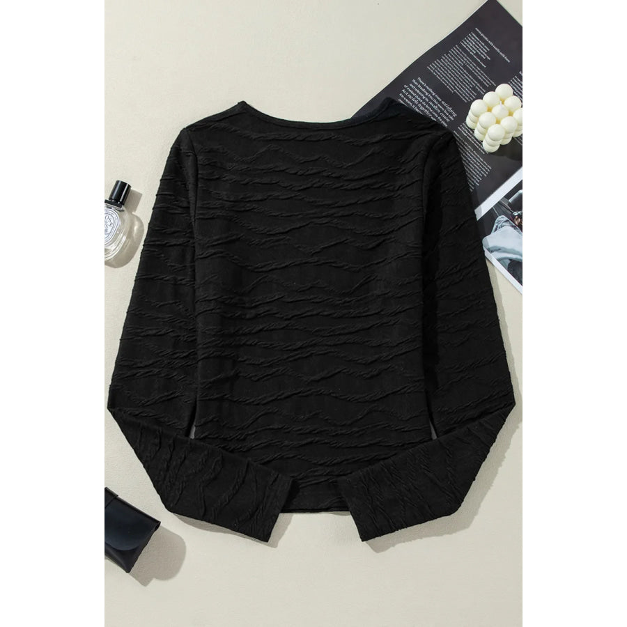 Textured Round Neck Long Sleeve Blouse Apparel and Accessories