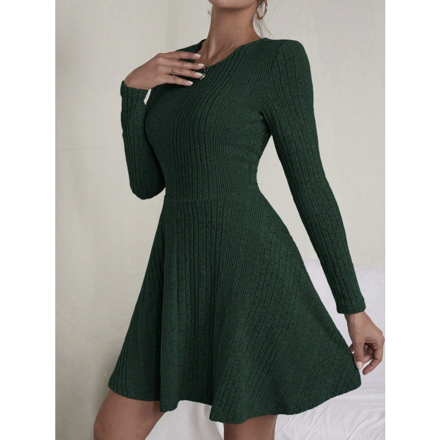 Textured Round Neck Long Sleeve Dress Apparel and Accessories