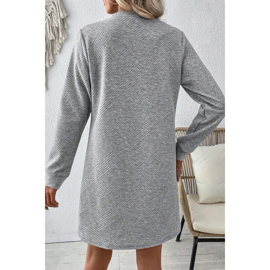 Textured Round Neck Long Sleeve Mini Dress Apparel and Accessories