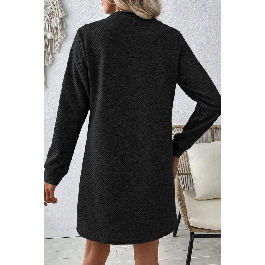 Textured Round Neck Long Sleeve Mini Dress Apparel and Accessories