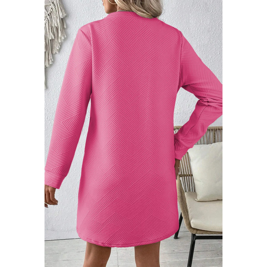 Textured Round Neck Long Sleeve Mini Dress Apparel and Accessories