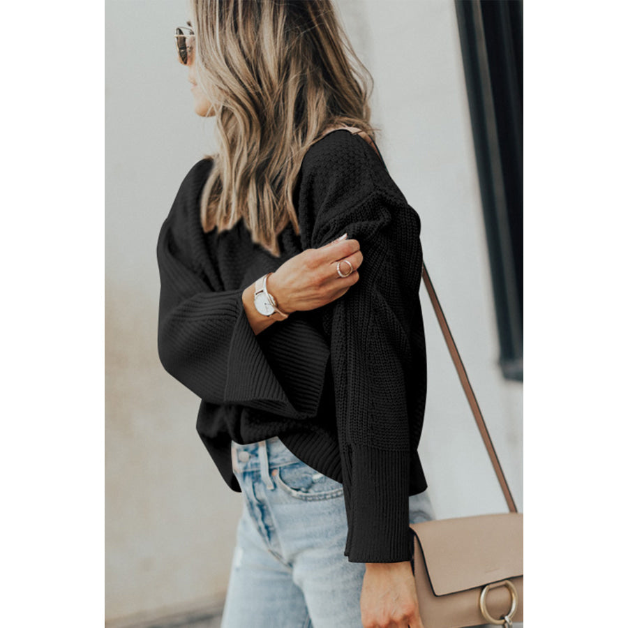 Textured Round Neck Long Sleeve Sweater Apparel and Accessories