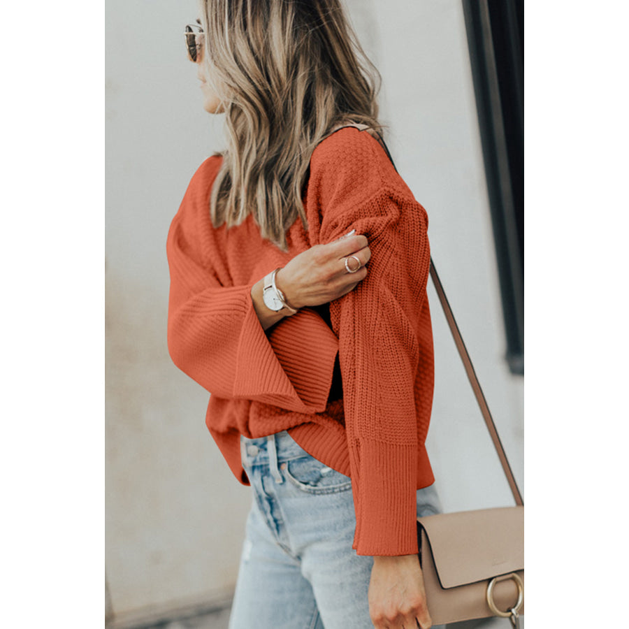 Textured Round Neck Long Sleeve Sweater Apparel and Accessories