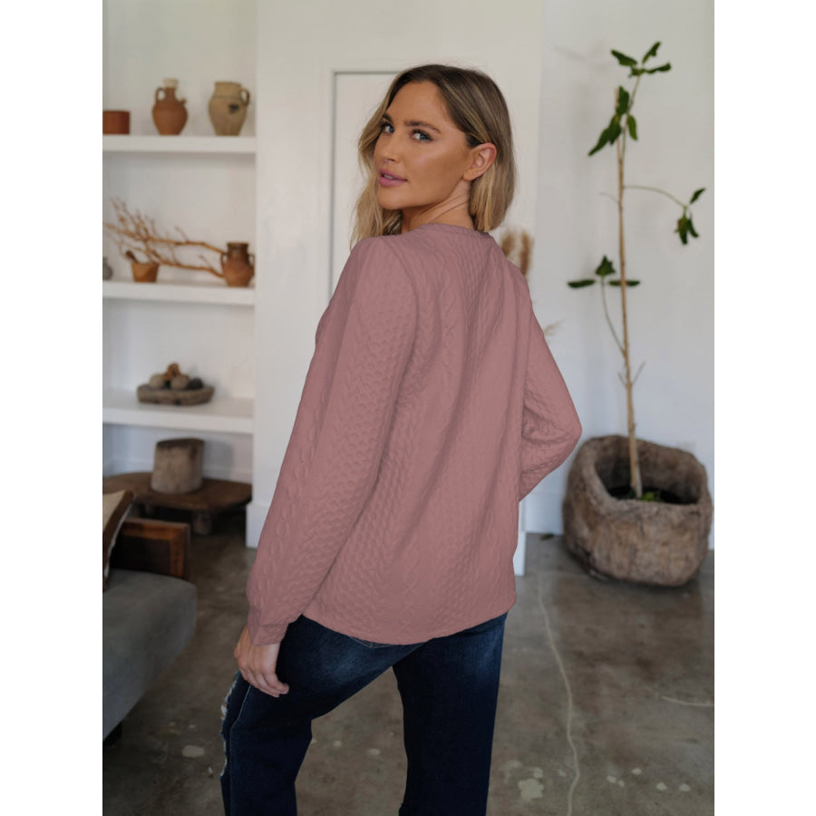 Textured Round Neck Long Sleeve Sweatshirt Apparel and Accessories