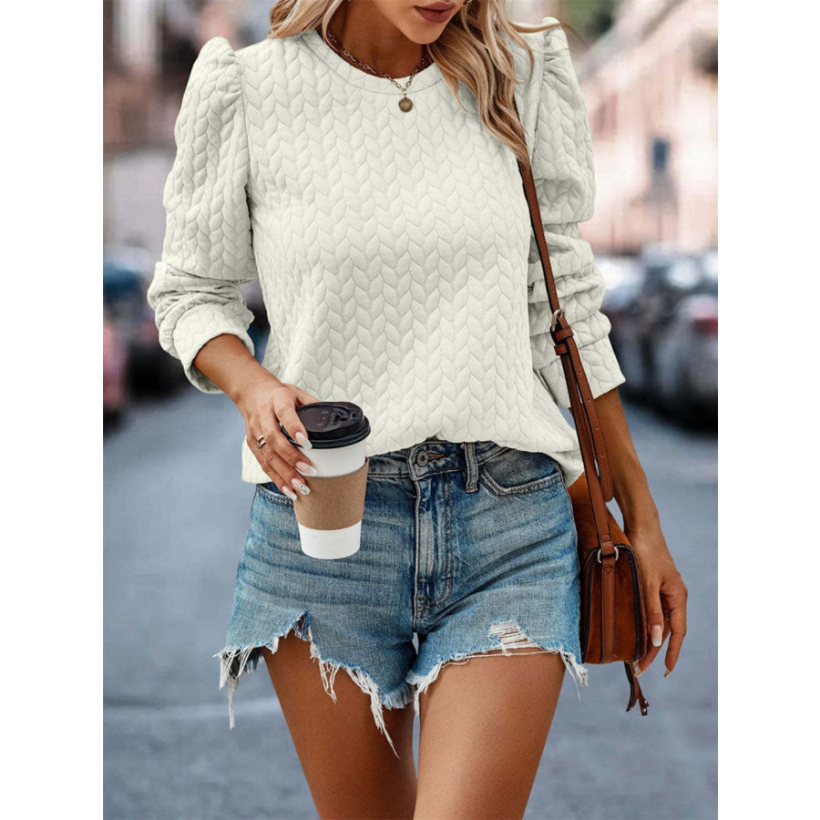 Textured Round Neck Long Sleeve Sweatshirt Apparel and Accessories