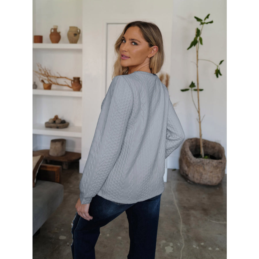 Textured Round Neck Long Sleeve Sweatshirt Apparel and Accessories