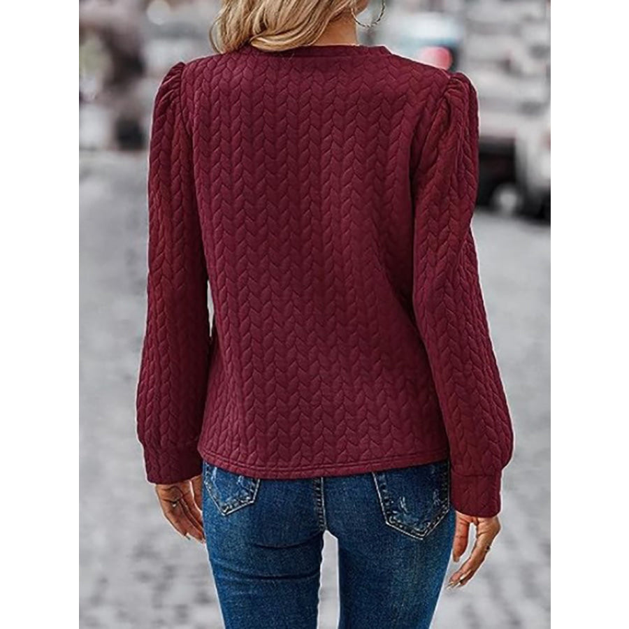 Textured Round Neck Long Sleeve Sweatshirt Apparel and Accessories