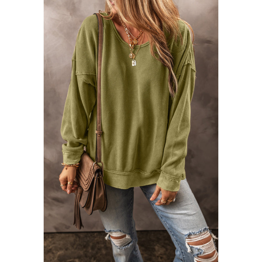 Textured Round Neck Long Sleeve Sweatshirt Apparel and Accessories