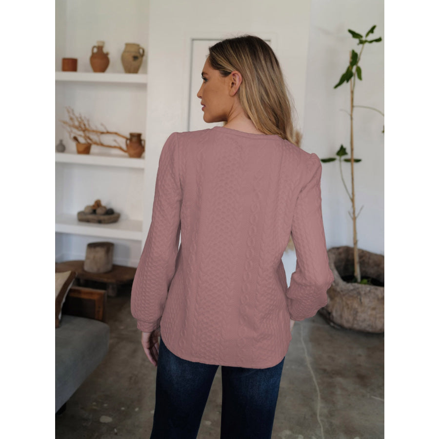 Textured Round Neck Long Sleeve Sweatshirt Apparel and Accessories