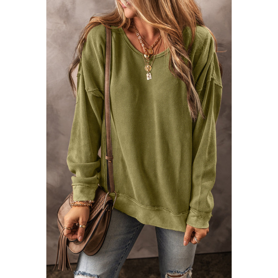 Textured Round Neck Long Sleeve Sweatshirt Apparel and Accessories