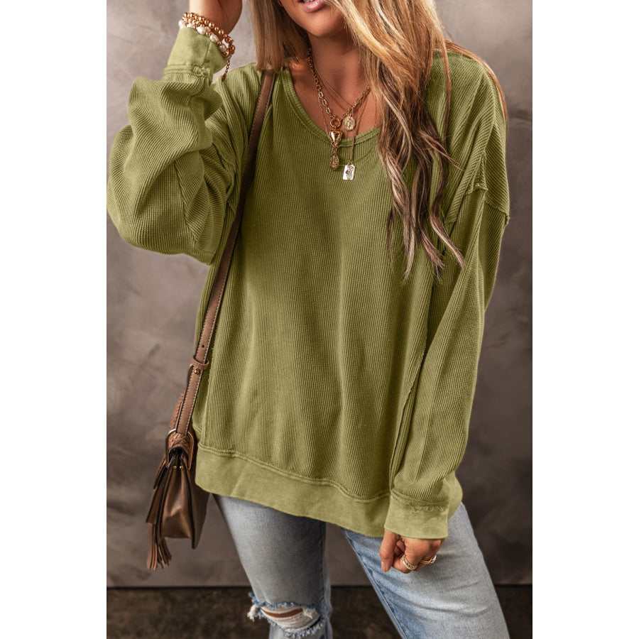 Textured Round Neck Long Sleeve Sweatshirt Apparel and Accessories