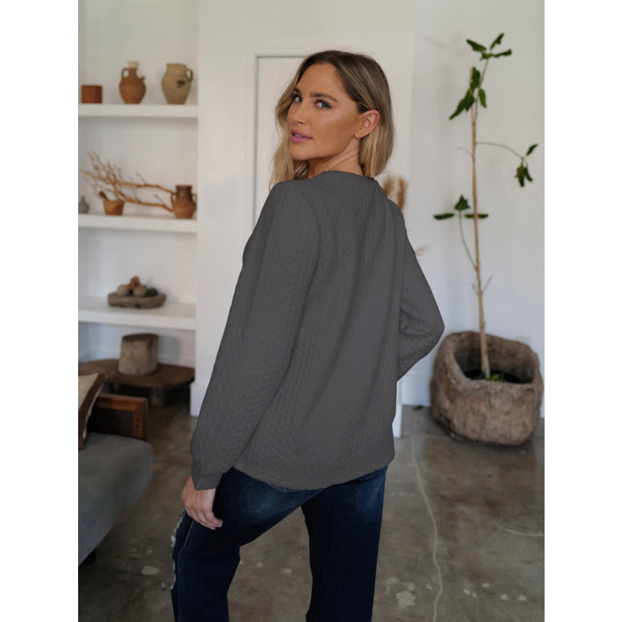 Textured Round Neck Long Sleeve Sweatshirt Apparel and Accessories