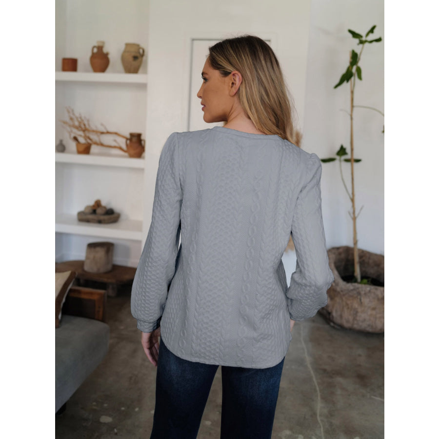 Textured Round Neck Long Sleeve Sweatshirt Apparel and Accessories