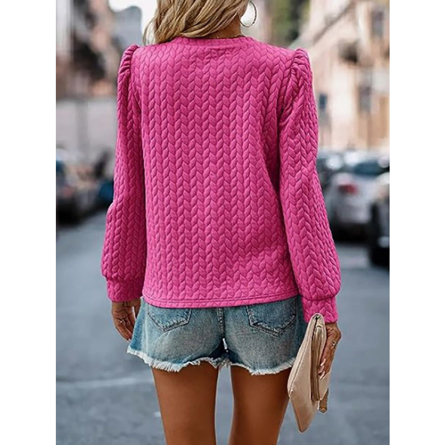 Textured Round Neck Long Sleeve Sweatshirt Apparel and Accessories