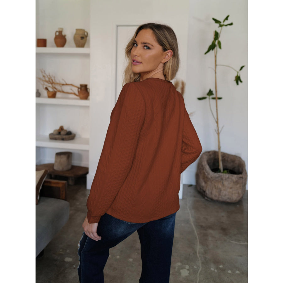 Textured Round Neck Long Sleeve Sweatshirt Apparel and Accessories