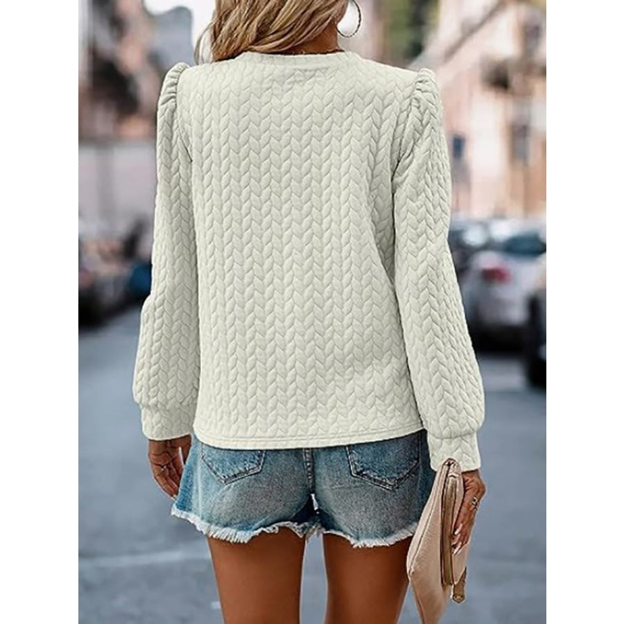 Textured Round Neck Long Sleeve Sweatshirt Apparel and Accessories