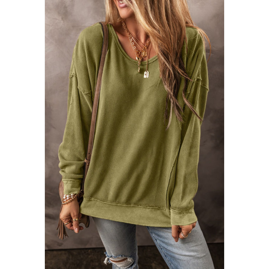 Textured Round Neck Long Sleeve Sweatshirt Apparel and Accessories