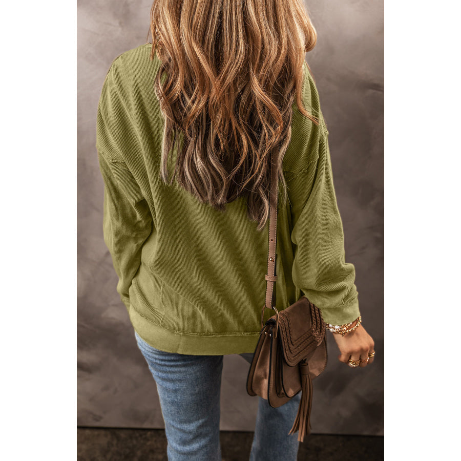 Textured Round Neck Long Sleeve Sweatshirt Apparel and Accessories