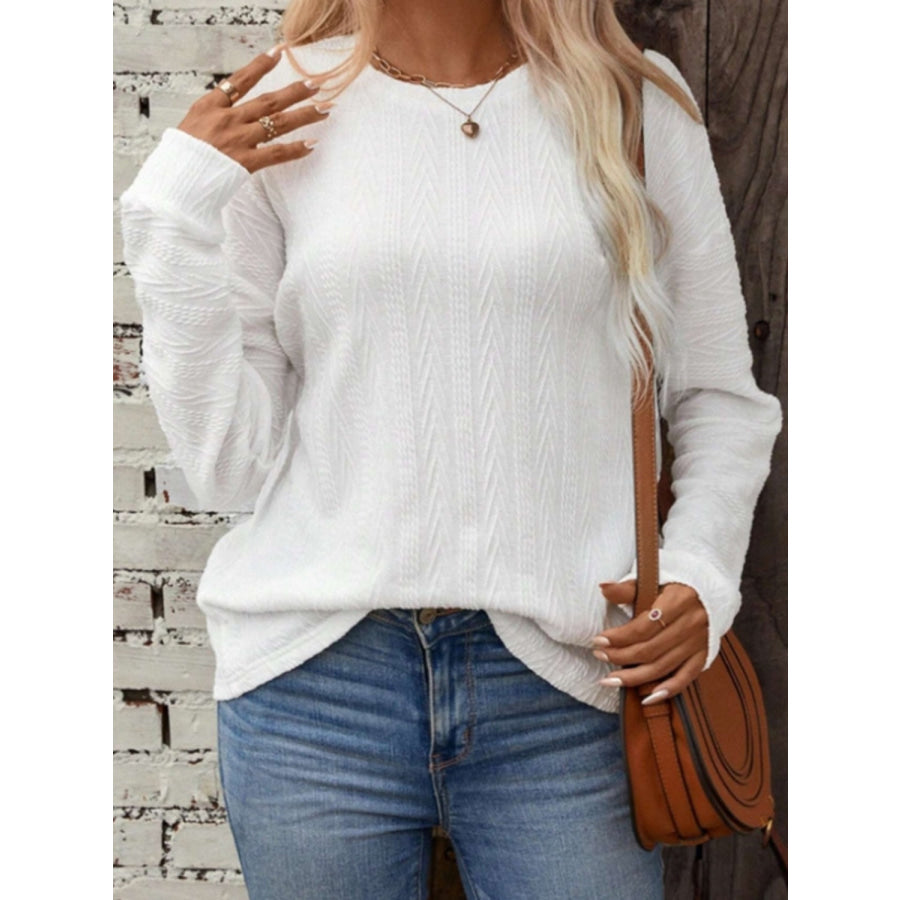 Textured Round Neck Long Sleeve T-Shirt Apparel and Accessories