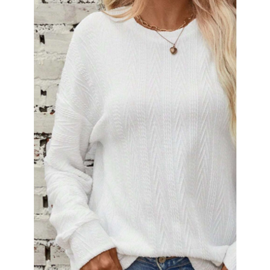 Textured Round Neck Long Sleeve T-Shirt Apparel and Accessories